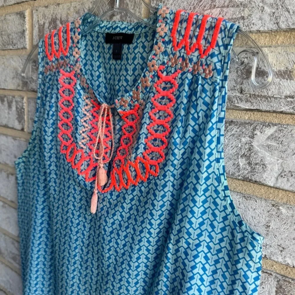 J. Crew Cotton/Silk Sleeveless Embroidered Tie Neck Blouse Women's Size 6
